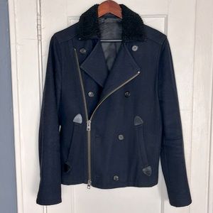 All Saints Asymmetrical Zip Wool Bomber Jacket